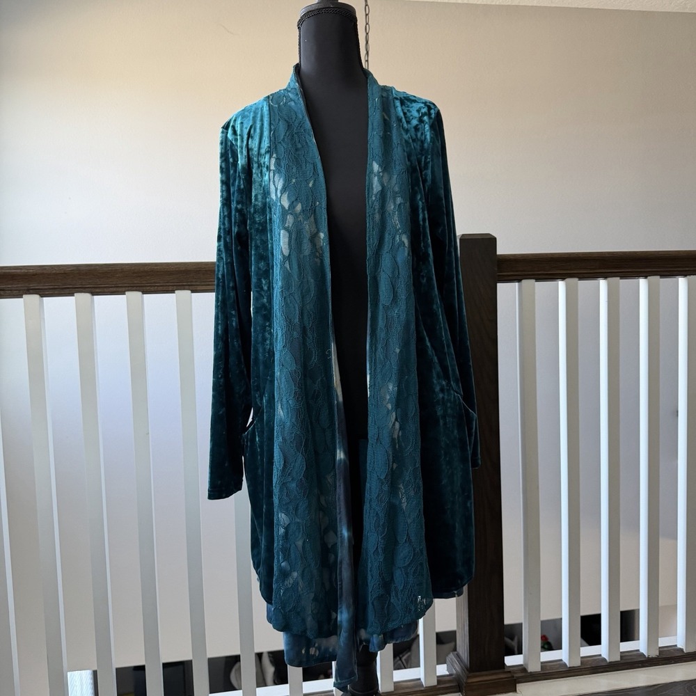 Indigo Thread Co Velvet Teal Lace WhimsiGoth Cardigan Grunge Sz L Cosplay‎ Boho